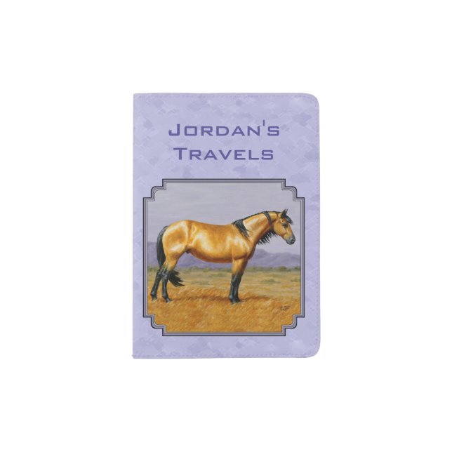 Wild Horse Buckskin Stallion Purple Passport Holder (Front)