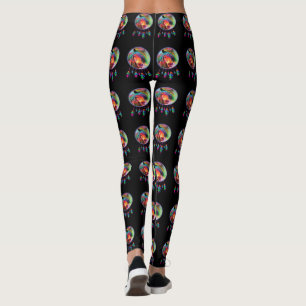 WILD HORSE DREAM CATCHER RAINBOW COLORS FEATHERS LEGGINGS