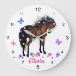 Wild Horse Flowing Mane Girls Room Large Clock at Zazzle