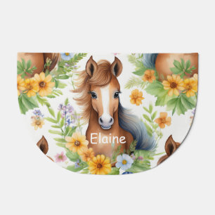Wild Horse Flowing Mane Yellow Floral Greenery Doormat