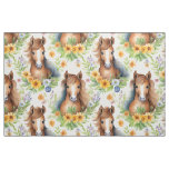 Wild Horse Flowing Mane Yellow Floral Greenery Fabric