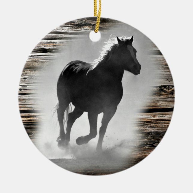 Wild Horse Galloping Ceramic Ornament (Front)