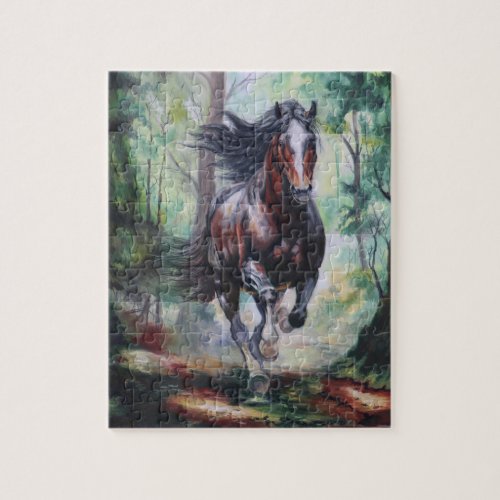 Wild Horse Galloping in a Forest Jigsaw Puzzle