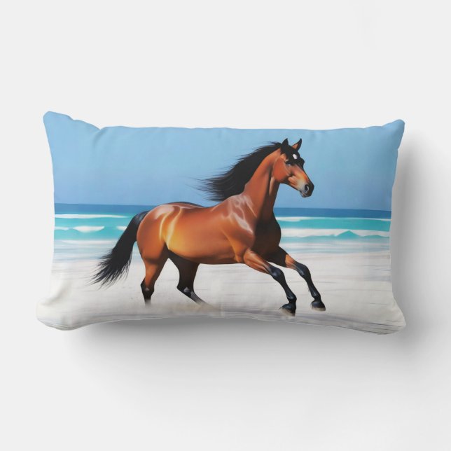 Wild Horse Galloping on a Beach Lumbar Pillow (Front)