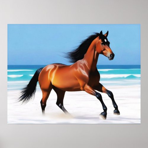 Wild Horse Galloping on a Beach Poster