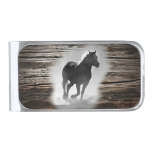 Wild Horse Galloping Silver Finish Money Clip