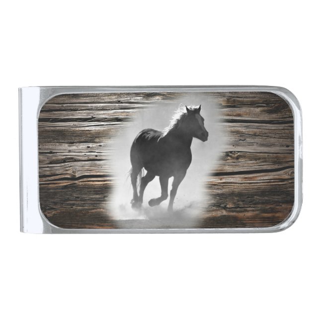 Wild Horse Galloping Silver Finish Money Clip (Front)
