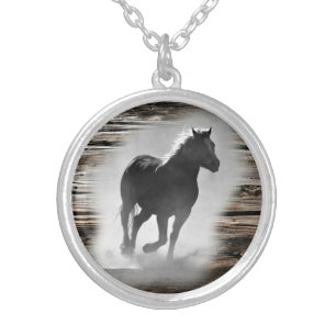 Wild Horse Galloping Silver Plated Necklace