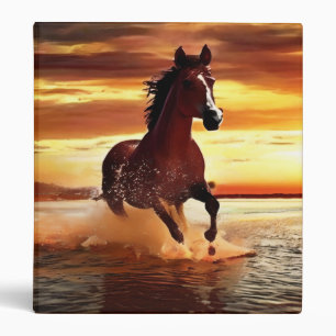 Wild Horse Galloping Through Surf 3 Ring Binder