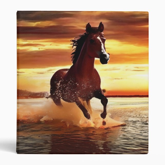 Wild Horse Galloping Through Surf 3 Ring Binder (Front)