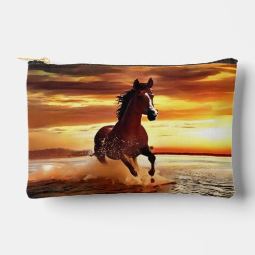 Wild Horse Galloping Through Surf Accessory Pouch