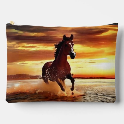 Wild Horse Galloping Through Surf Accessory Pouch