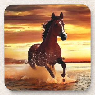 Wild Horse Galloping Through Surf Beverage Coaster