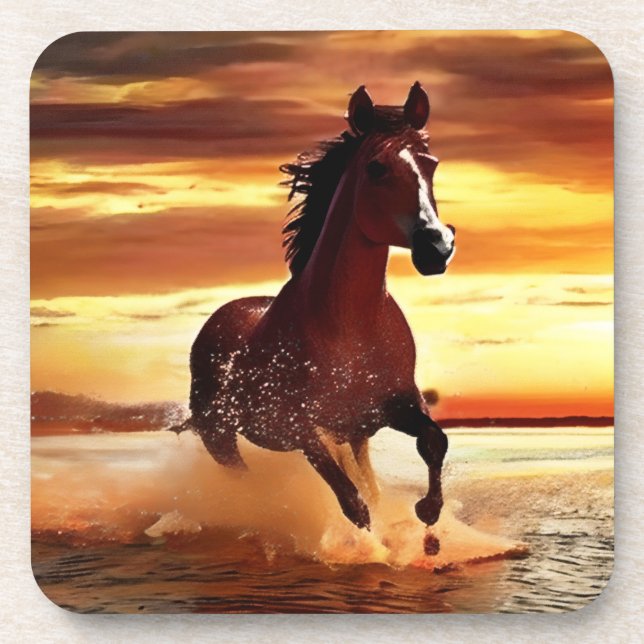 Wild Horse Galloping Through Surf Beverage Coaster (Front)