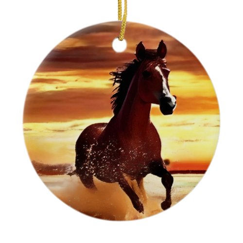 Wild Horse Galloping Through Surf  Ceramic Ornament