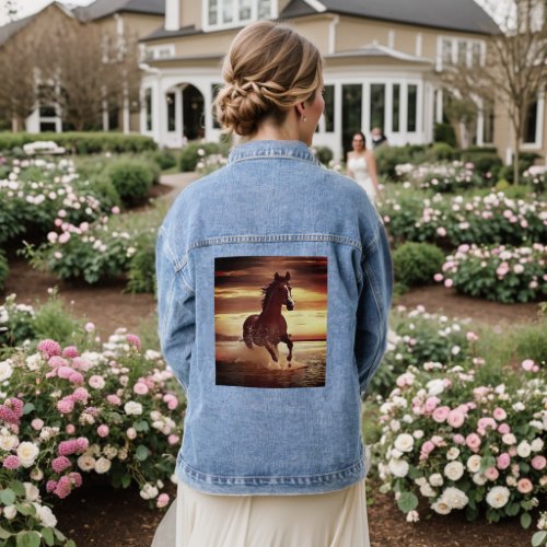 Wild Horse Galloping Through Surf Denim Jacket