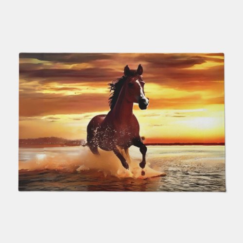 Wild Horse Galloping Through Surf Doormat