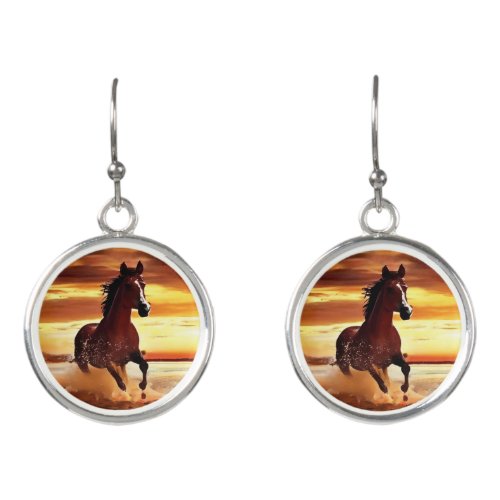 Wild Horse Galloping Through Surf Earrings