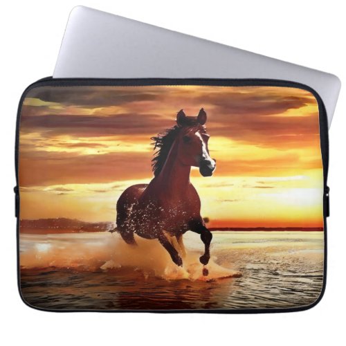Wild Horse Galloping Through Surf Laptop Sleeve