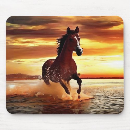Wild Horse Galloping Through Surf Mouse Pad
