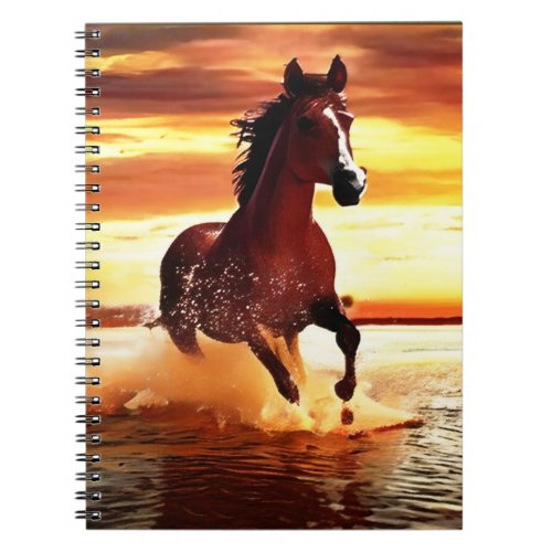 Wild Horse Galloping Through Surf Notebook