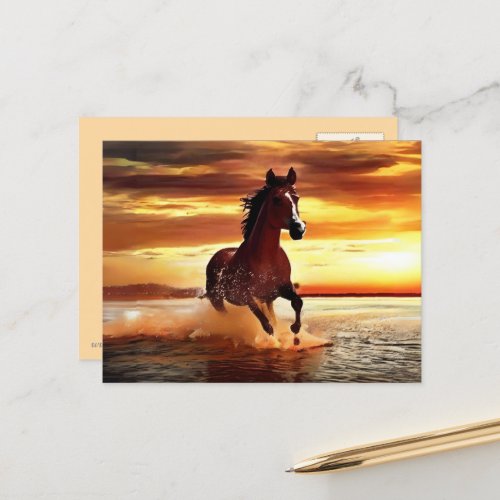 Wild Horse Galloping Through Surf Postcard