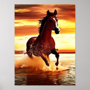 Wild Horse Galloping Through Surf Poster
