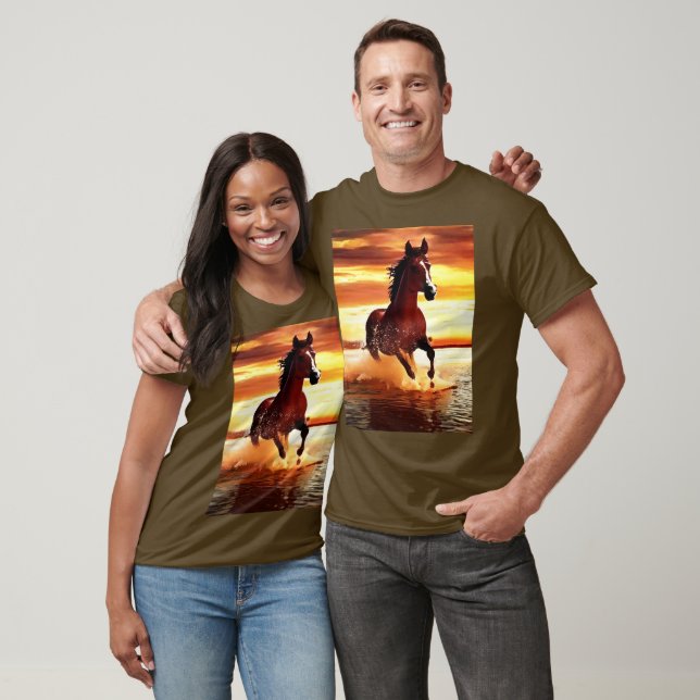 Wild Horse Galloping Through Surf T-Shirt (Unisex)