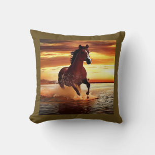 Wild Horse Galloping Through Surf Throw Pillow