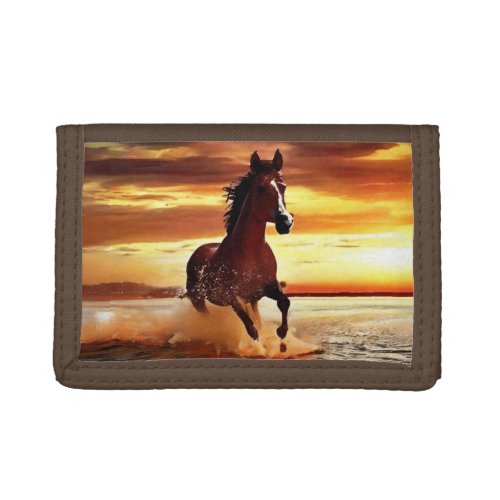 Wild Horse Galloping Through Surf Trifold Wallet