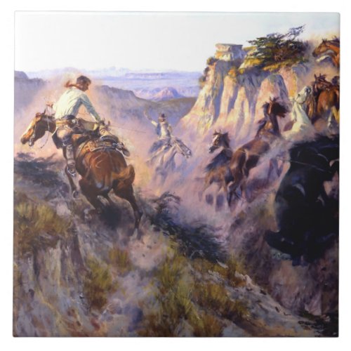 âœWild Horse Huntersâ by Charles M Russell Ceramic Tile
