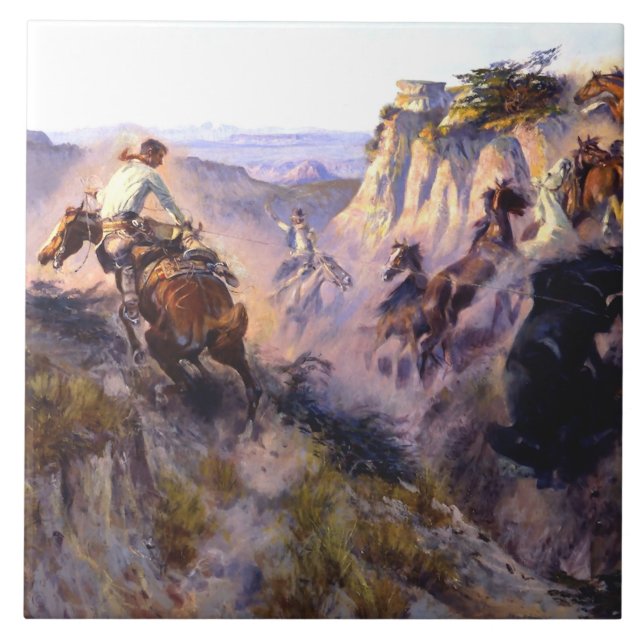 “Wild Horse Hunters” by Charles M Russell Ceramic Tile (Front)