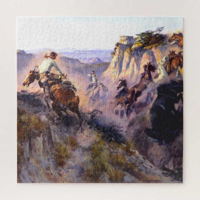 “Wild Horse Hunters” by Charles M Russell Jigsaw Puzzle (Vertical)