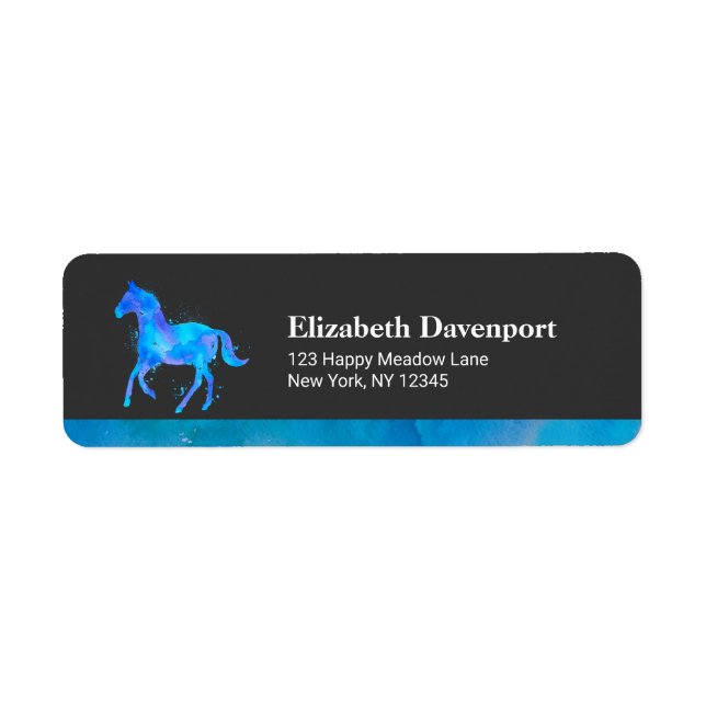 Wild Horse in Blue and Purple Watercolor Label (Front)