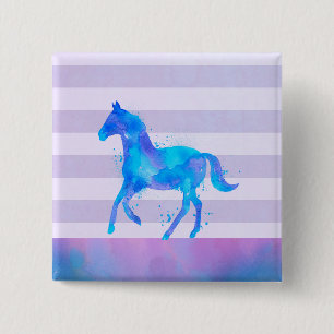 Wild Horse in Blue and Purple Watercolor Pinback Button