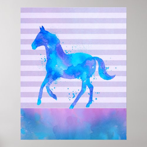 Wild Horse in Blue and Purple Watercolor Poster