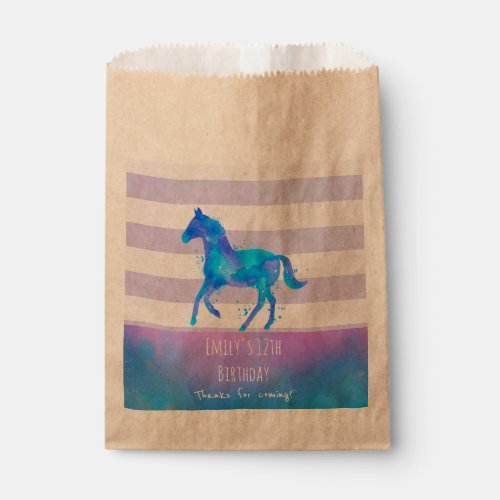 Wild Horse in Blue and Purple Watercolor Thank You Favor Bag