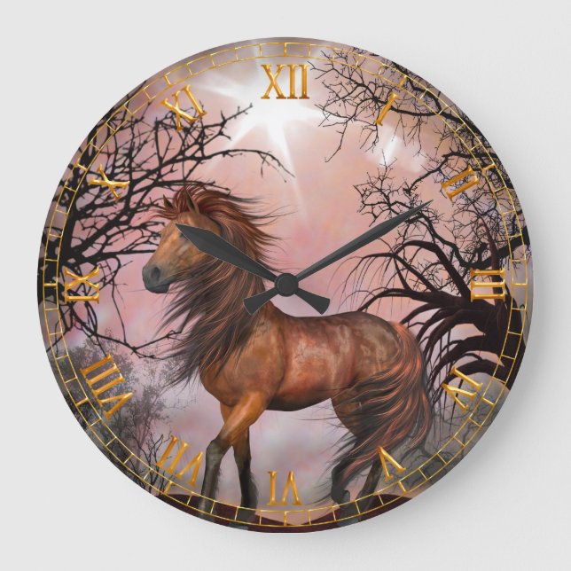 Wild Horse in the Woods Wall Clock (Front)