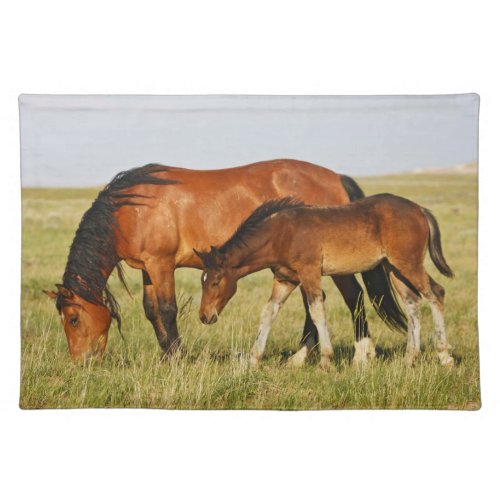 Wild Horse Mother and Colt Grazing Cloth Placemat