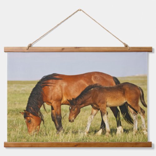Wild Horse Mother and Colt Grazing Hanging Tapestry