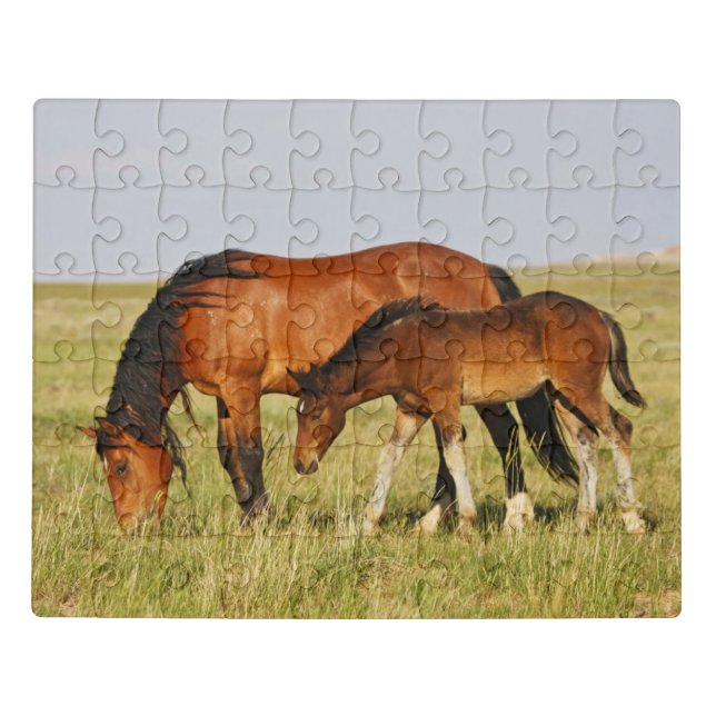 Wild Horse Mother and Colt Grazing Jigsaw Puzzle (Puzzle Horizontal)