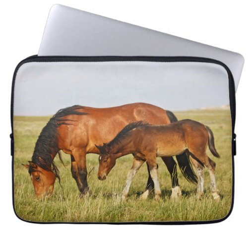 Wild Horse Mother and Colt Grazing Laptop Sleeve