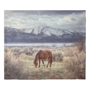 Wild horse: Nevada winter landscape. Duvet Cover