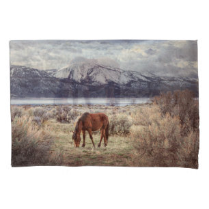 Wild horse: Nevada winter landscape. Pillow Case