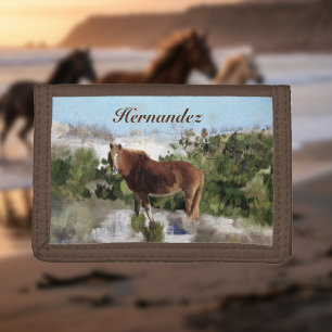 Wild Horse On Assateague Island Personalized Tri-fold Wallet