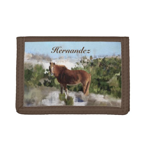 Wild Horse On Assateague Island Personalized Trifold Wallet