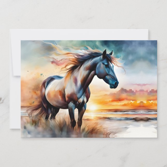 Wild Horse on Grassy Dune at Sunset  (Front)