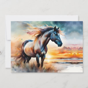 Wild Horse on Grassy Dune at Sunset 