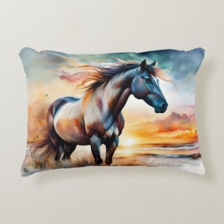 Wild Horse on Grassy Dune at Sunset