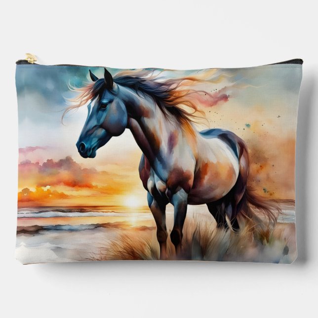 Wild Horse on Grassy Dune at Sunset  Accessory Pouch (Front)